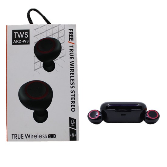 AKZ-W8 TWS WIRELESS EARPHONE STEREO BASS BLUETOOTH 5.0 EARBUDS VERMEHLO